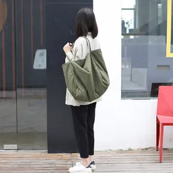 Simple Large Capacity Reusable Shopping Bag Art Canvas Shoulder Bag Versatile Solid Color Handbag Tote Bag ECO Shopper