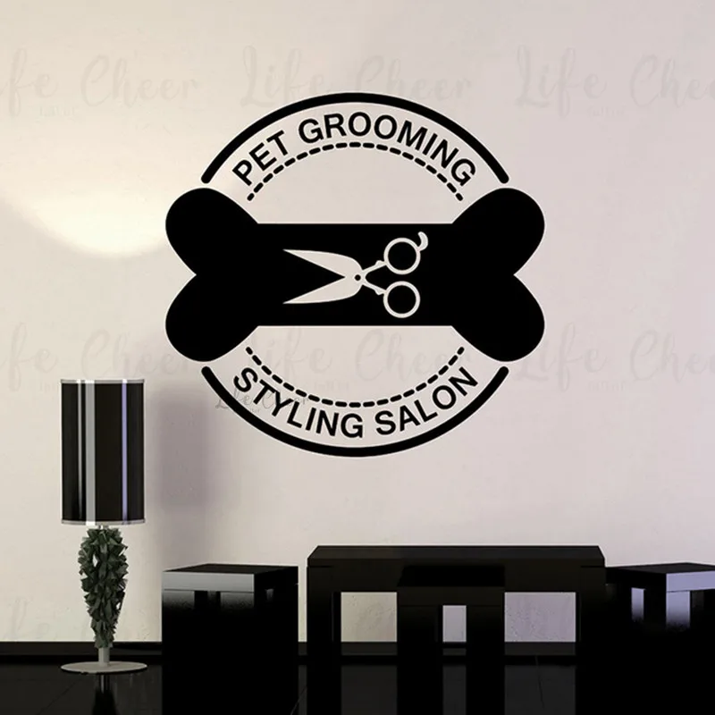 Pet Grooming Logo Vinyl Wall Decal Pets Shop Decoration Dogs Cats