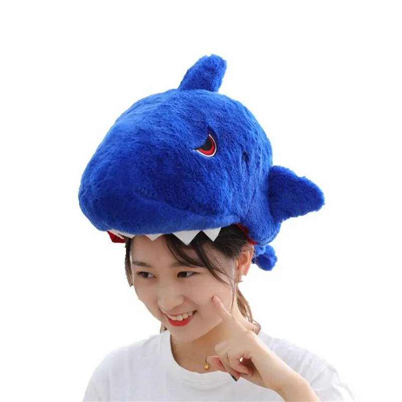 Cartoon Blue Shark Hat Halloween Masquerade Cosplay Prop Dress Up Fashion Plush Toy Headgear Gift