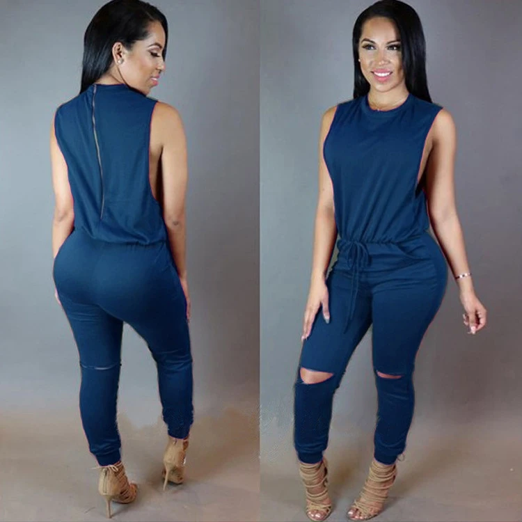 

Sleeveless drawstring hollow sexy jumpsuit