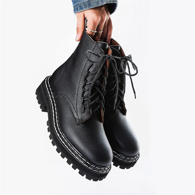 

Stylesowner 2019 New Style Black Martin Boots Genuine Leather All-match Breathable Ankle Boots Winter England Boots Street