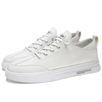 

New Leather Casual Men Shoes Hot Sale Fashion White Zapatos Outdoor Walking Lace Up Leisure Footwear High Quality Trendy Sapatos