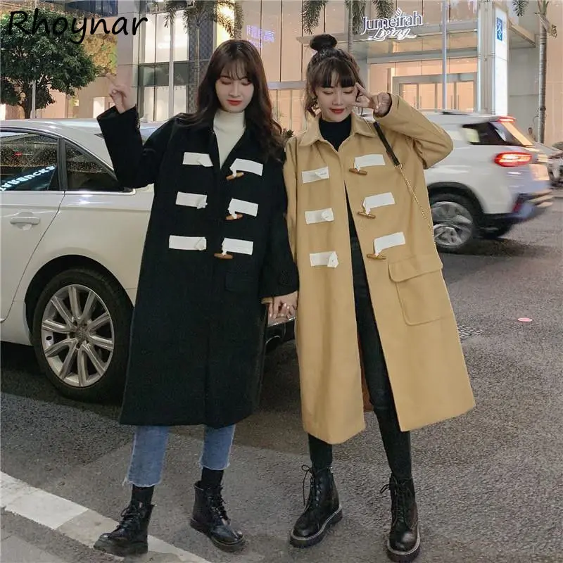 

Women Wool Blends Harajuku Horn Button Coats Streetwear Turn Down Collar Trendy Office Lady Student Vintage Friends Holiday Chic