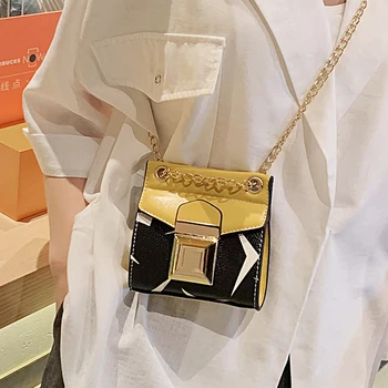 

Contrast color Mini Square Crossbody bag 2020 New Quality PU Leather Women's Designer Handbag Lock Chain Shoulder Messenger Bag
