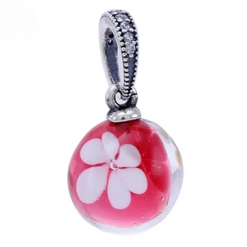 

New 925 Sterling Silver Charm White Peach Blossom Red Murano Glass Pendant Bead Fit Bracelet Bangle Diy Jewelry