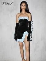 Off Shoulder With Gloves Ruffles Bodycon Dress WoWinter Black Patchwork Mini Sexy Party Dresses Club