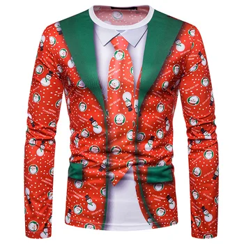 

New Style 3D Cool Mock Two-Piece Printed Fashion Men Christmas Long-sleeved T-shirt Ct476