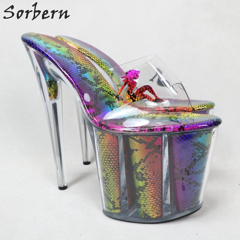 Sorbern Perspex/босоножки на высоком каблуке; женские слипоны из прозрачного ПВХ; женские шлепанцы; Летняя обувь из змеиной кожи; уличные тапочки для парней
