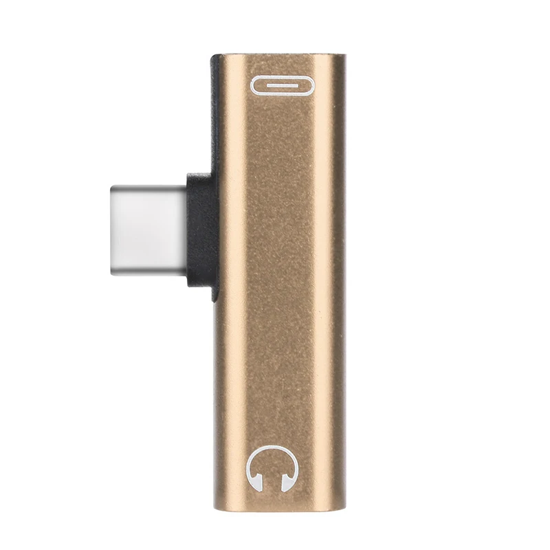 RETROMAX USB C адаптер 2-в-1 Тип-C 3,5 мм сплиттер для Xiaomi MIX2S/Mi8/huawei P20/NubiaZ17/JMGO кабель адаптер iphone аудио кабель зарядки адаптер USB C - Цвет: Gold