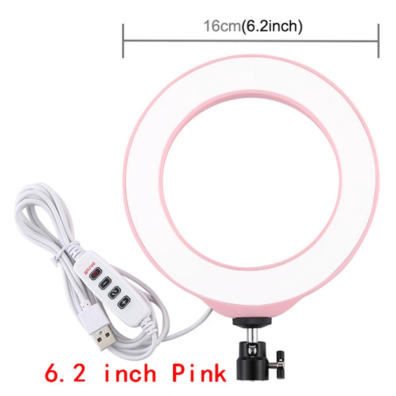 PULUZ 4,7/6,2 дюймов USB 3 режима приглушаемая Фотографическая кольцевая лампа для селфи светодиодный видео свет для блогера и холодного башмака штатив с шаровой головкой - Цвет: 6.2 inch Pink