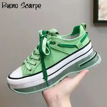 

Lace Up Women Platform Sneakers Air Thick Bottom Natural Leather Flats Cross Tied Casual Shoes Summer Autumn Trainers Sneakers