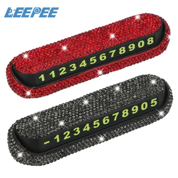 

LEEPEE Car Temporary Parking Card Diamond Crystal Auto Parking Card Phone Number Plate Hideable Magnetic Adsorption Car Sticker
