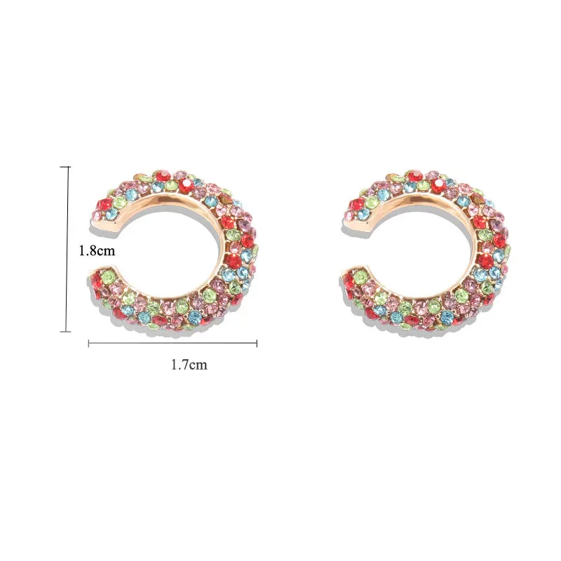 DoreenBeads, модные радужные клипсы для ушей, для женщин, ювелирное изделие, серьги, золото, C форма, разноцветные стразы, 18 мм x 17 мм, 1 шт