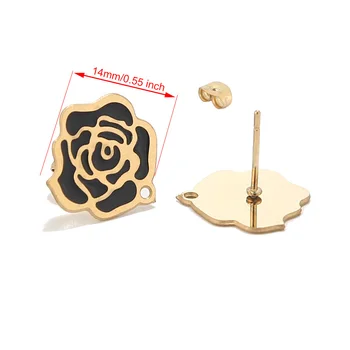 

6pcs Stainless Steel Enamel Rose Flower Ear Post Stud Earrings Findings Gold Stoppers W/ Loop DIY Components 14mm