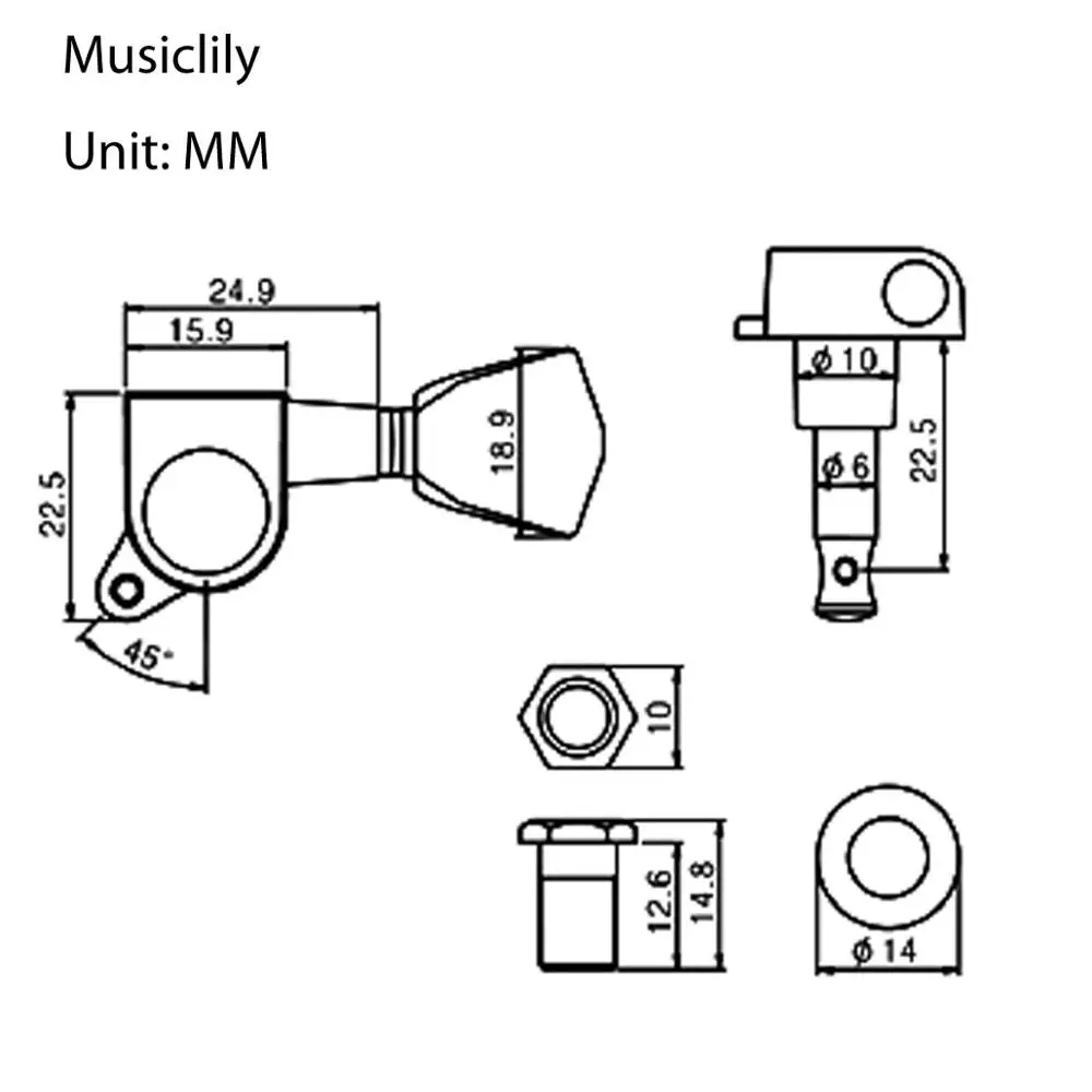 Musiclily Pro 6 в линии гитары герметичные тюнеры тюнинг ключи колышки машинные головки набор для Fender Strat Telecaster, тюльпан Кнопка хром