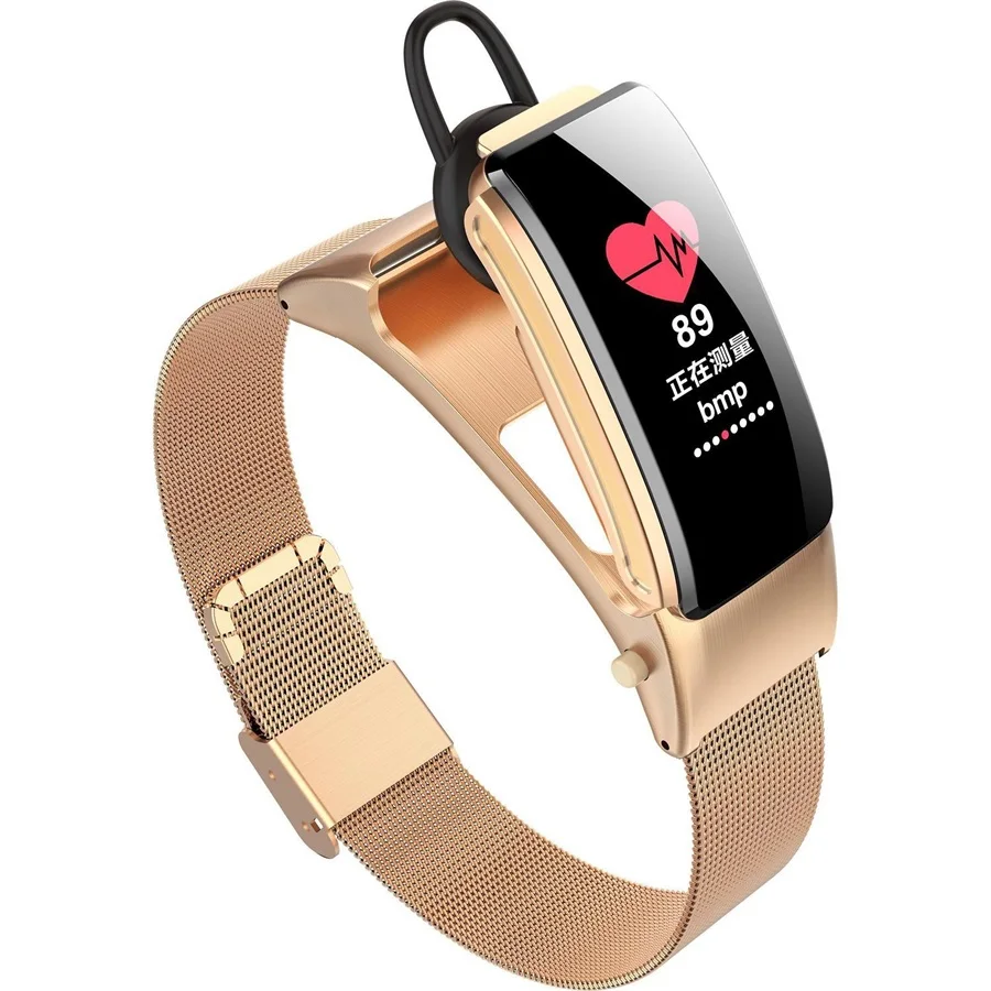 Gold Steel band Умный Bluetooth Браслет спортивный фитнес-трекер пульсометр контроль артериального давления информация напоминание Bluetooth гарнитура вызов - Цвет: Gold Steel band