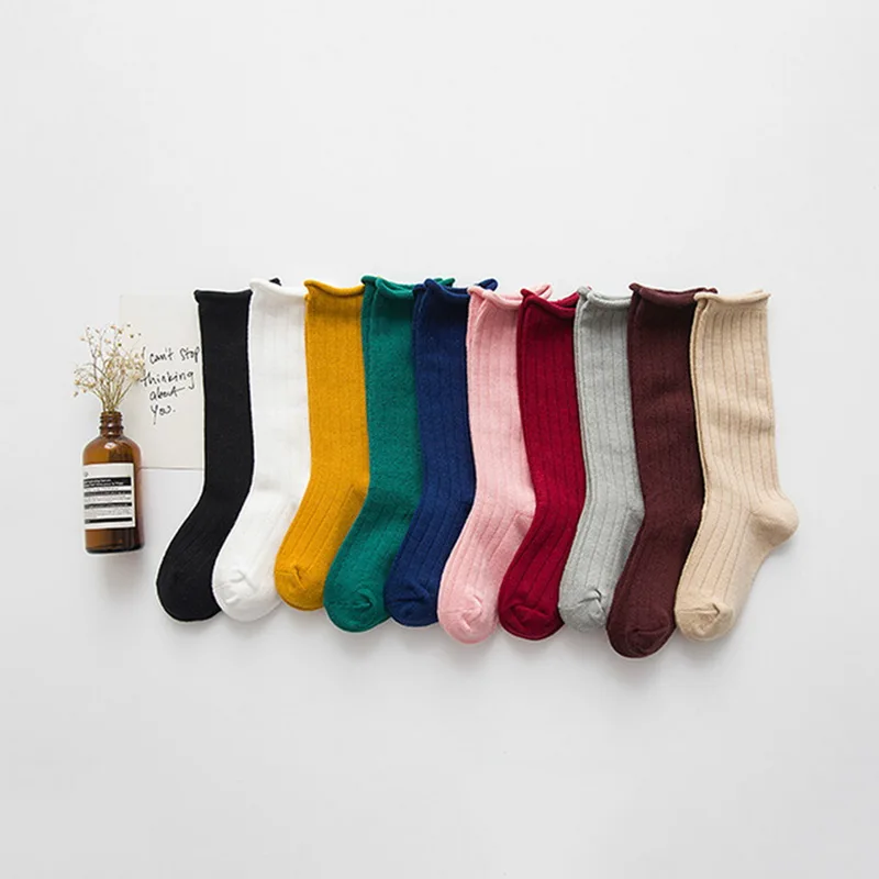 

2020 Candy Colors Children Pile Heap Socks Kids Medium Tube Striped Crimping Socks Winter Autumn Fashion