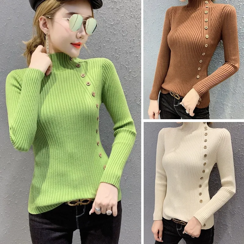 

4146 Photo Shoot 2019 Autumn And Winter New Style Half-Turtle-Neck Slim Fit Sweater WOMEN'S Knit Sweater Women's Long-Sleeve Bas