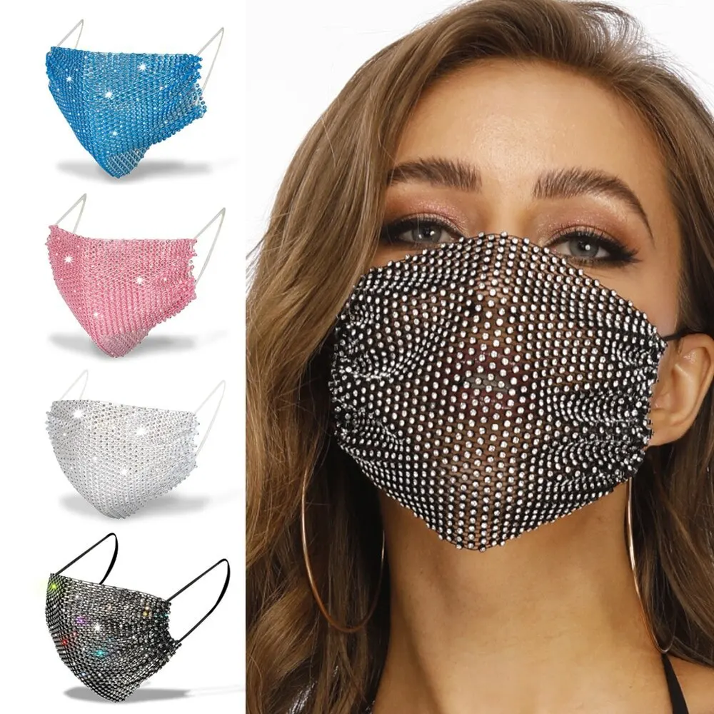 

Luxury Rhinestones Ladies Party Mask Props Female Mouth Cover Cosplay Decoration Accessories Gift Women Fashion Hollow Face Mask