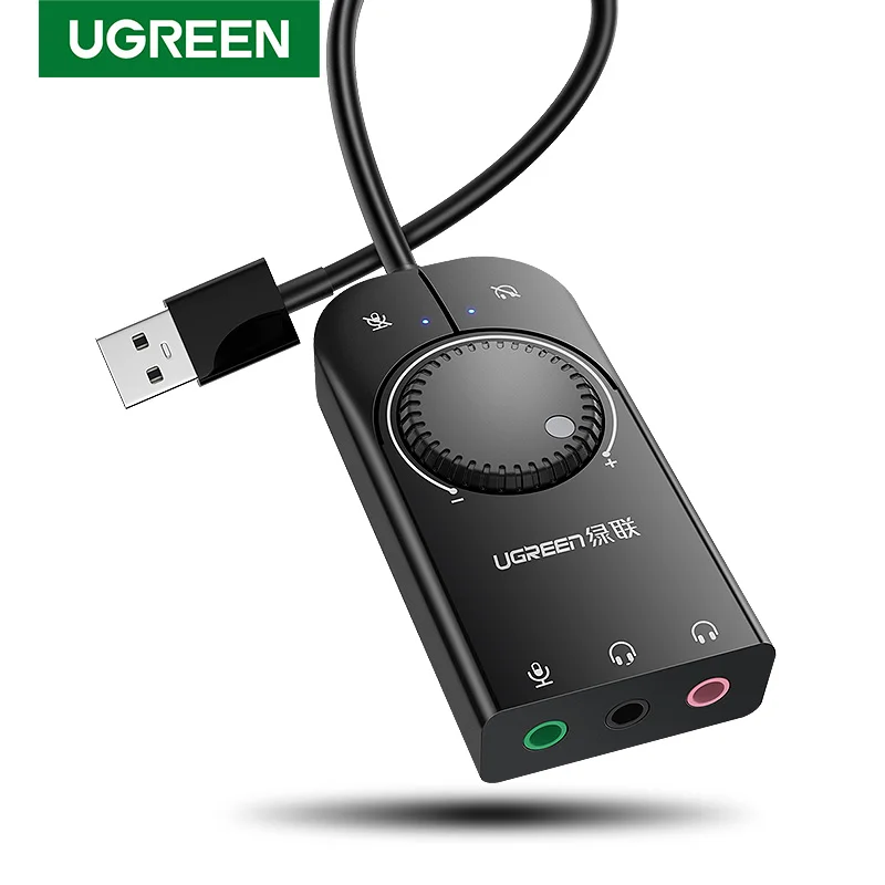 Ugreen Sound Card USB Audio Interface External 3.5mm Microphone Audio Adapter Soundcard for Laptop PS4 Headset USB Sound Card