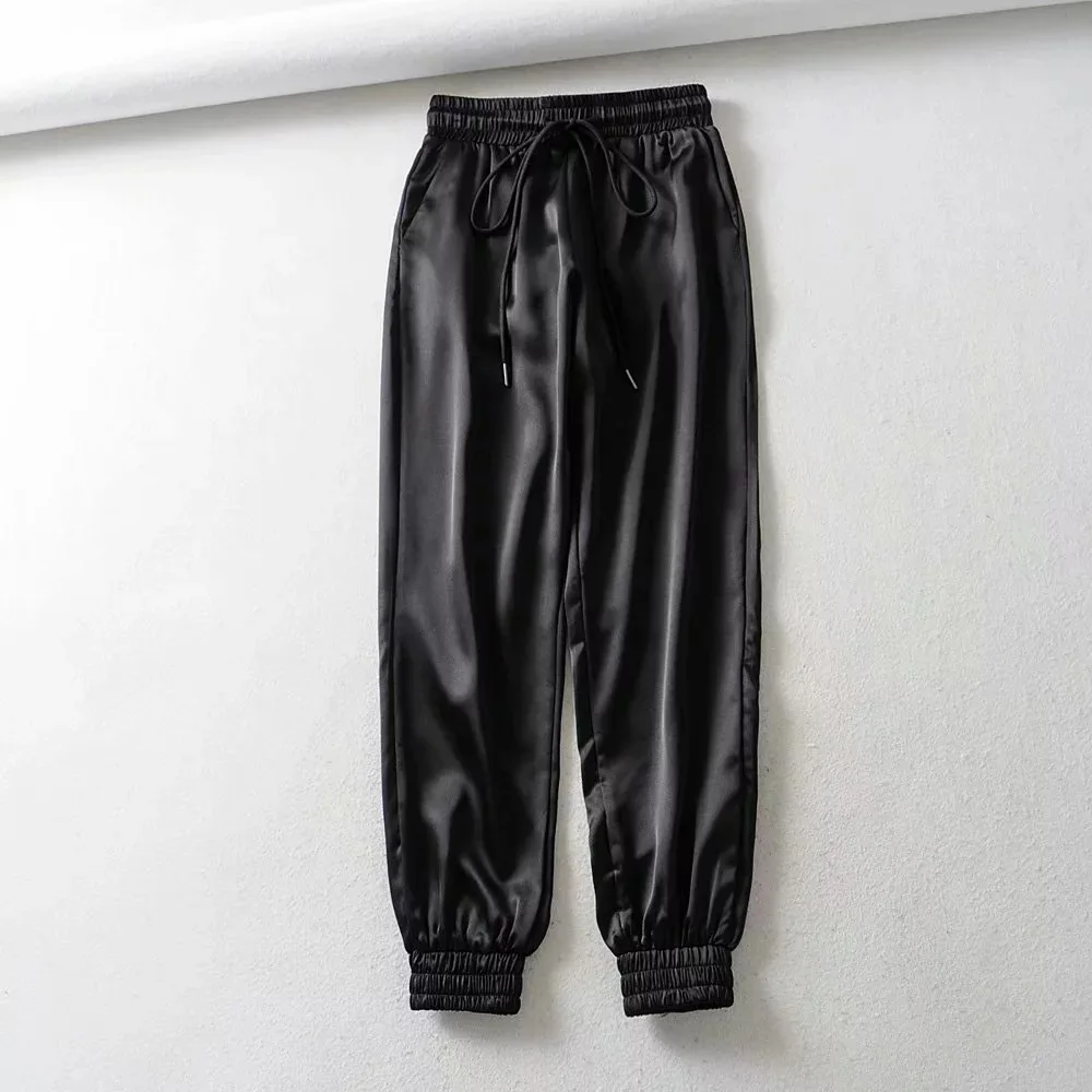 Autumn satin joggers women casual 