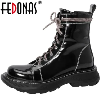 

FEDONAS Retro Non-Slip Keep Warm Wool Women's Boots Genuine Leather Chunky Heels Snow Boots 2020 Fall Winter Shoes Woman Heels