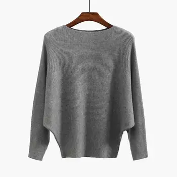 

Korean Style Winter Solid Color Bat Sleeve Sweater Loose Long Sleeve Women Knitted Sweaters Girls Pullover Promotion Ladies Tops