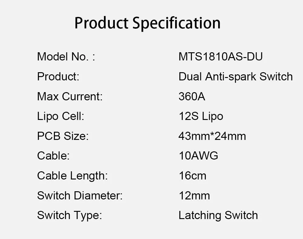 Em estoque MTS1810AS-DU duplo anti-faísca interruptor 12s