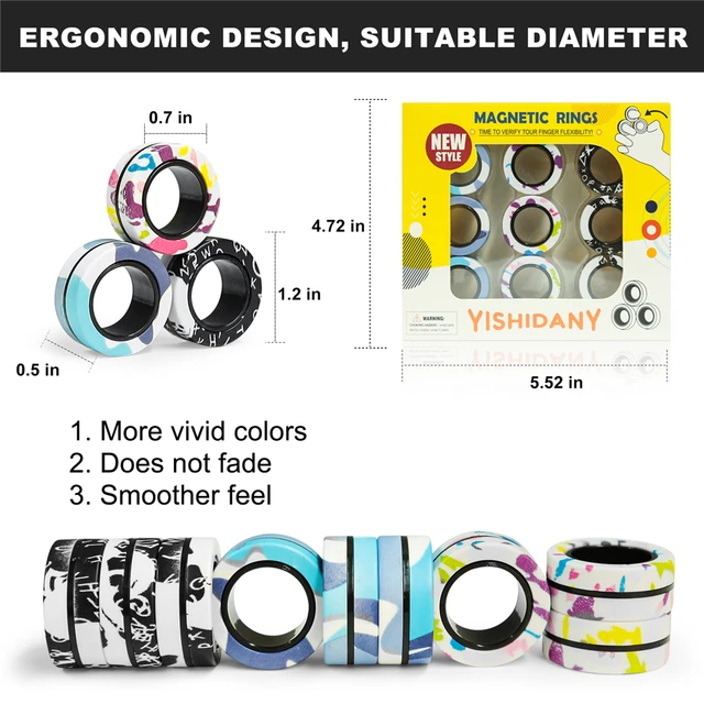 Magnetic Ring Toy Anti-Stress Finger Fingers Magnetic Rings for Autism  Anxiety Relief Focus Toys (Multicolor)