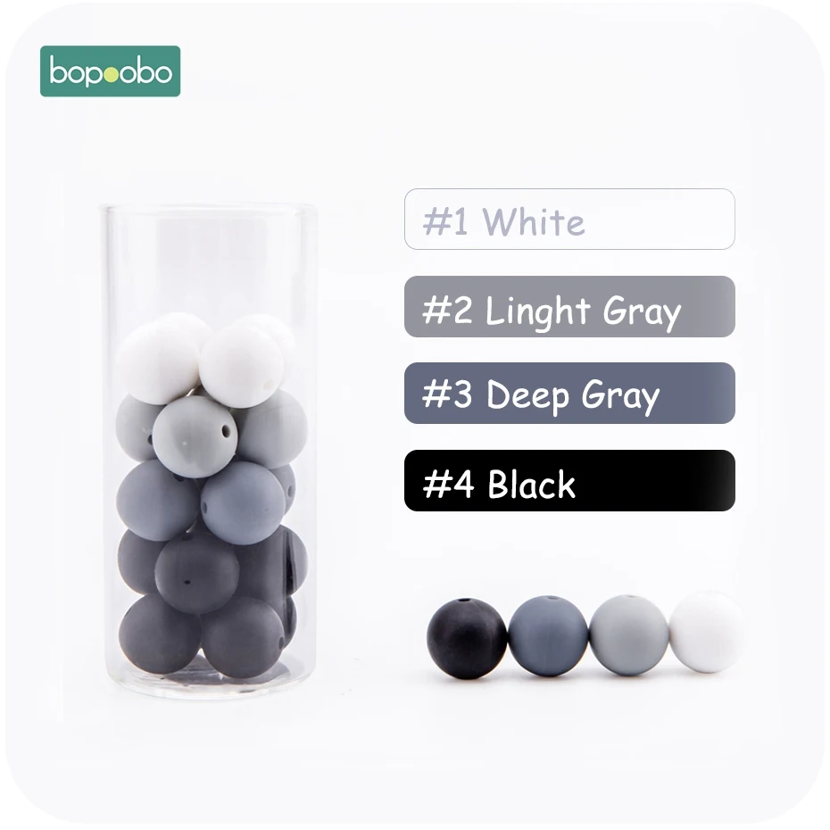 Gray Series Bopoobo 15 мм 30 шт 4-6 месяцев силиконовый бисер ребенок Прорезывание Зубов Бусины безопасные и натуральные Экологичные нетоксичные не BPA Силиконовые Бусины - Цвет: Gray Series