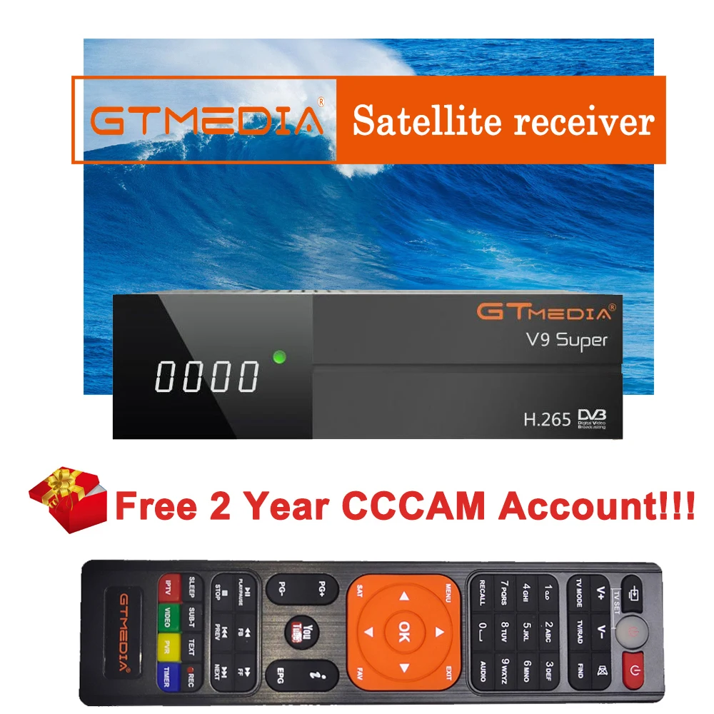 

DVB-S/S2 GT MEDIA V9 Super Full HD 1080p Satellite TV Receiver Support IPTV Dobly Biss key + 1 Year Europe 7 line spain Cccam