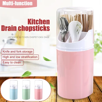 

Spot Wall-Mounted Cutlery Drain Holder Storage Box Chopsticks Tube Kitchen Utensil Dust-proof Tableware Holder VJ-Drop