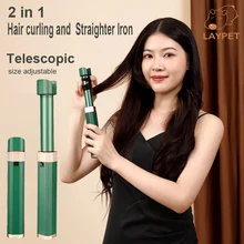Telescópica portátil ferro de ondulação do cabelo e alisador ferro liso 2 em 1 ferramentas estilo com esconder porto carregamento