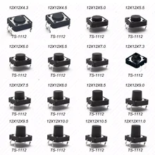 10 pces 12x12 h = 4.3/4.5/5/5.5/6/7/8 17 17mm 4pin dip momentâneo tact tátil interruptor botão interruptor de pressão preto