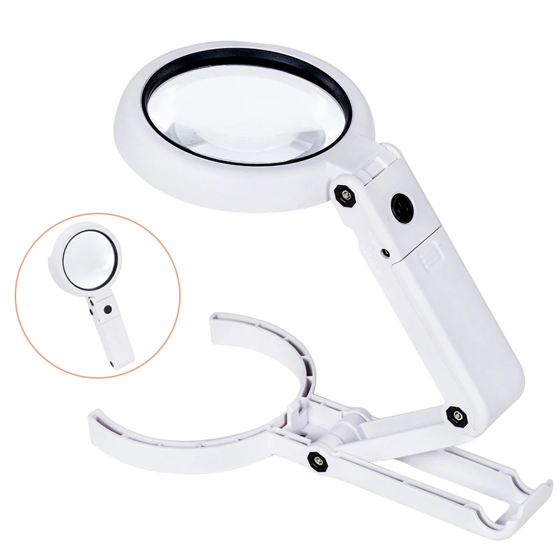 

New Handheld Foldable Magnifying Glass Portable 5X 11X Loupe Magnifier Screen for Newspape 8 LED Bracket Type Table Desktop Lamp