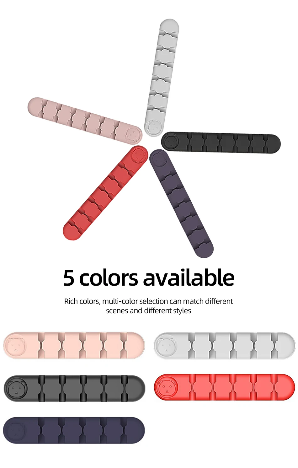 !ACCEZZ 6-Holes Cartoon Cable Organizer Holder Wire Winder Cord Silicone Clip Cables Protector Line Desktop Management Organiser (1)