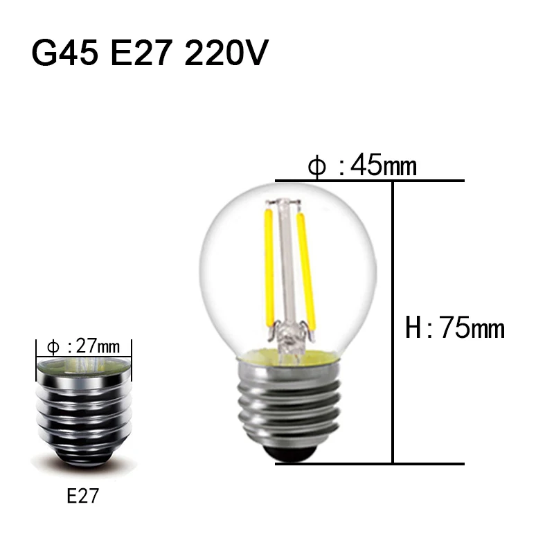 Матовый E14/E27/B22 Светодиодный светильник 2 Вт 4 Вт 6 Вт затемнения G45 COB винтажная лампа накаливания Эдисона стеклянная шариковая лампа домашний декор - Испускаемый цвет: G45 E27 glass