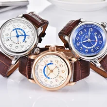 Corgeut Роскошные брендовые механические часы модные кожаные Топ двойной часовой пояс автоматические мужские часы кожаные механические наручные часы