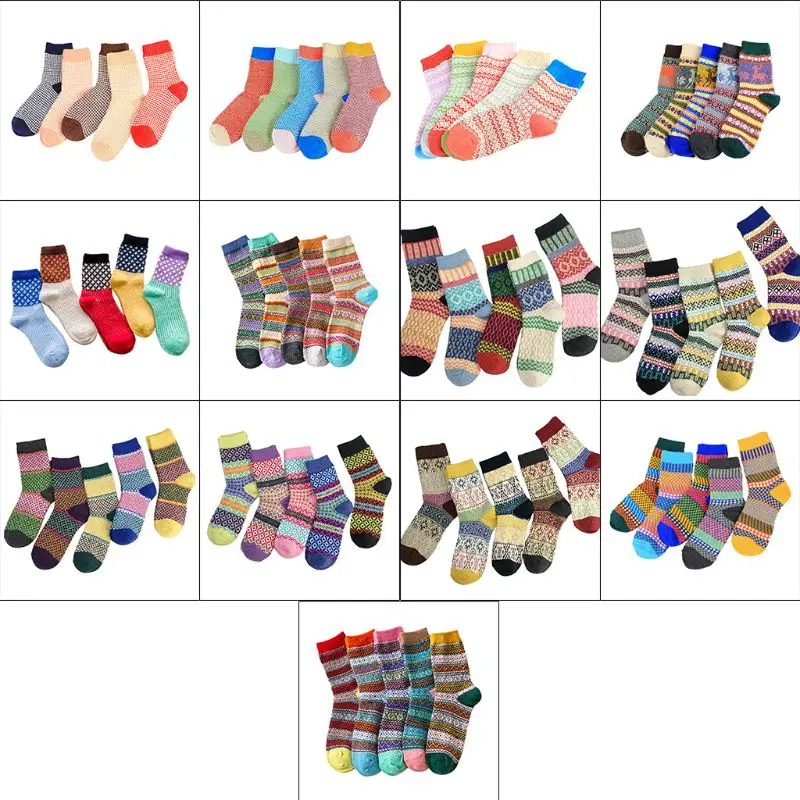 Этнические литературные женские зимние носки из искусственной шерсти с геометрическим рисунком