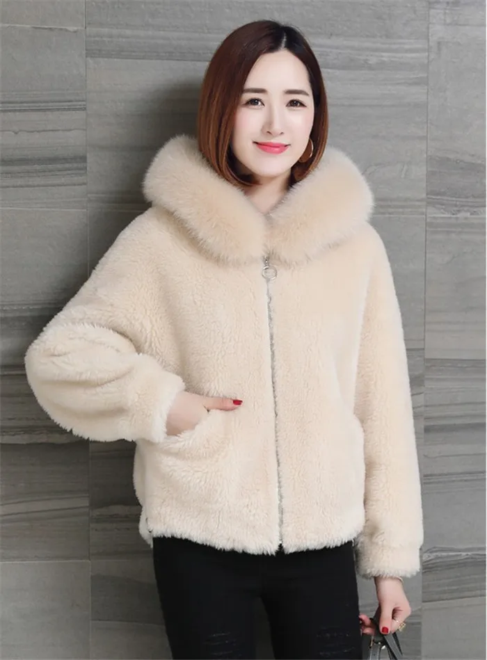 Высококачественное женское пальто с искусственным мехом, Осень-зима, новинка, с капюшоном, толстые гранулы, стриженая овечья шерсть, плюшевое пальто для женщин размера плюс