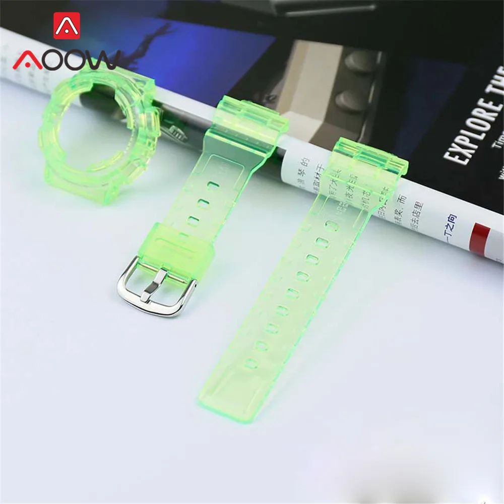 Красочный прозрачный пластик ремешок чехол для объектива с оптическими зумом Casio BABY-G BA-111 110 112 120 Для женщин запасной браслет ремешок аксессуары для наручных часов - Цвет ремешка: Green