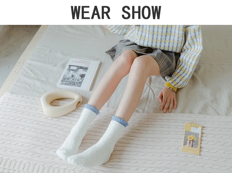 5 Pairs Women Thick Winter Warm Socks Fluffy Fuzzy Floor Sleep Kawaii Socks Colorful Cute Thermal White Soft Velvet Nylon Socks comfort women socks