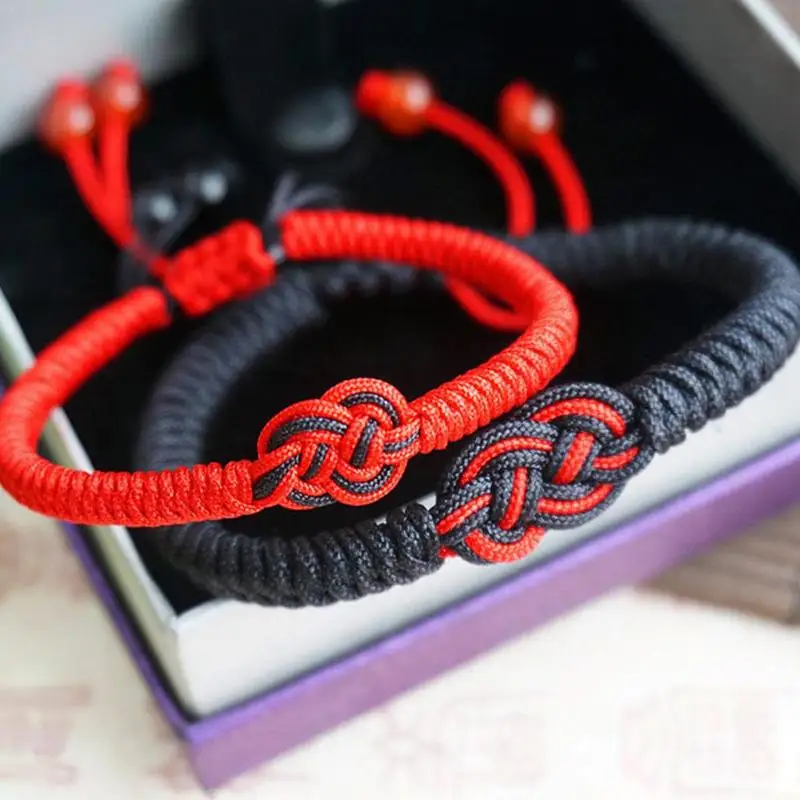 Этнический браслет с подвеской в виде веревки, ручной работы, для пары, красный, черный, для мужчин и женщин, с бантиком, модные ювелирные изделия для дружбы