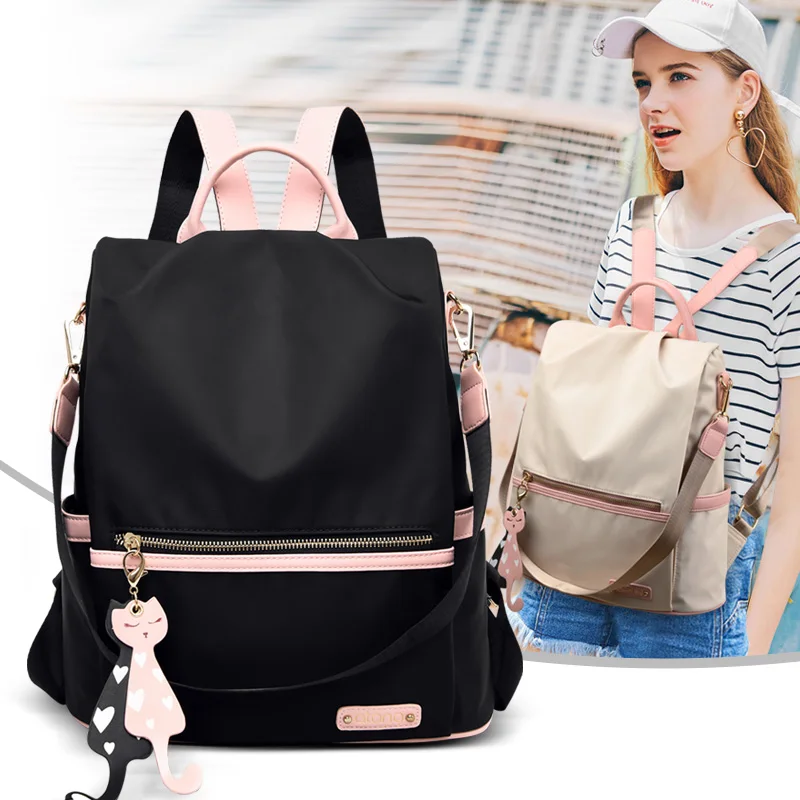 buy 2019 Casual Oxford Backpack Women Black Waterproof Nylon School Bags for Teenage Girls High Quality Fashion Travel Tote Packbag
