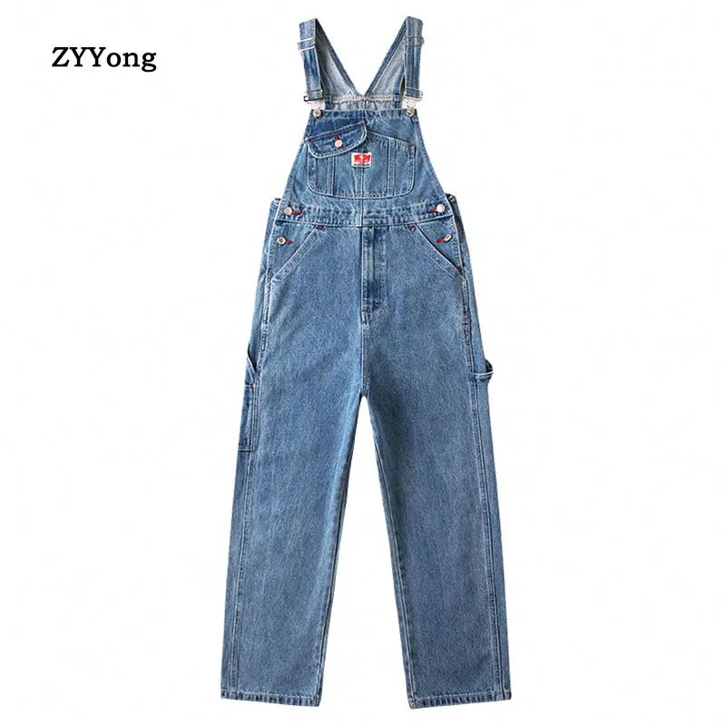 

2020 New Denim Bib Overalls Jeans Mens Cargo Work Pants Multiple Pockets Pant Coveralls Men Straight Loose Dark Blue Trousers