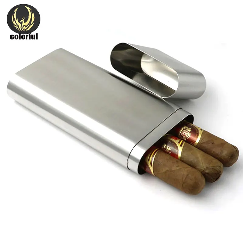 Portable Stainless Steel 3 Cigar Tube/Box Exquisite Mirror Polished Cigar Case 