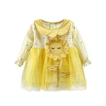 

Autumn New Baby Girl Dress 0-4T Cute Sunflower Embroidery Toddler Girls Dresses Fashion Novel Long-sleeved Print Dresses