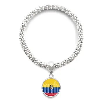 

Ecuador Country Flag Name Sliver Bracelet Round Pendant Jewelry Chain