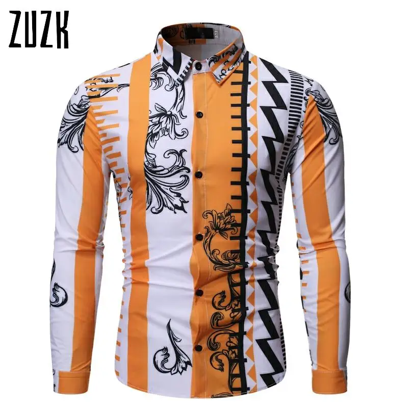 Мужская рубашка с длинным рукавом Повседневная в контрастном стиле