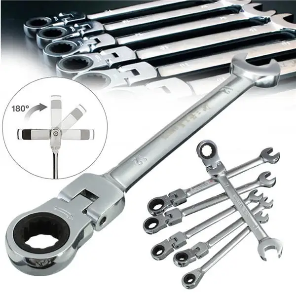 

JL 6pcs a Set 6mm-12mm Flexible Pivoting Head Ratchet Combination Spanner Wrench Garage Metric Tool